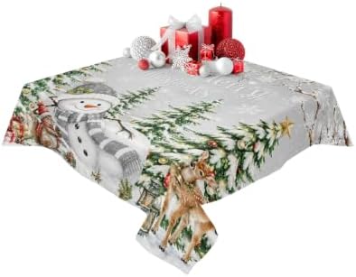 Merry Christmas Square Tablecloth Winter Smiling Snowman Christmas