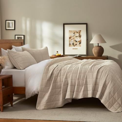 LEAONME 3Pc Quilt Set Cotton Waffle Oversized Cal King Blanket