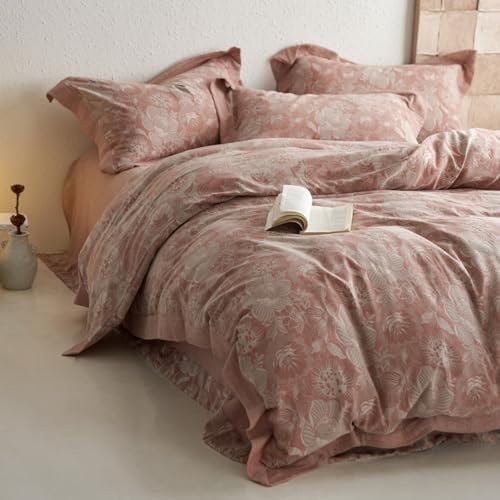 VM VOUGEMARKET Blush Pink Flower Duvet Cover Set Queen,3 Pieces Retro