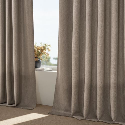 84 Inches Taupe Pinch Pleated Curtains 2 Panels Linen Textured