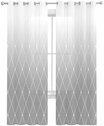 Gray Ombre Sheer Curtains 63 Inch Length Grommet Semi Sheer Drapes for