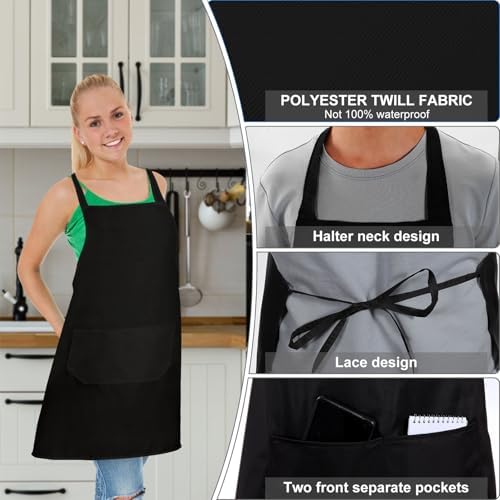 12 Pack Bib Apron,Unisex White Plain Aprons,Aprons Bulk with 2