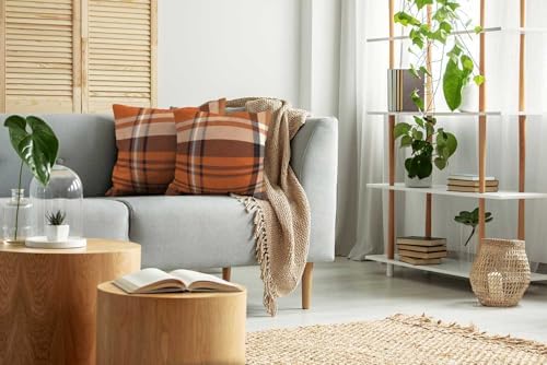 EMMTEEY Orange Brown Tartan Plaid Checkered Pillow Covers 22x22 Set of