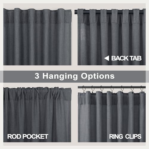 Dark Grey Curtains 84 Inch Length 2 Panels Set for Living Room Pleated