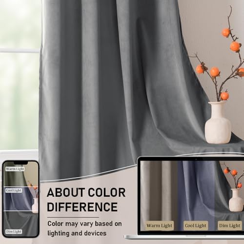 JIUZHEN Grey Velvet Blackout Curtains 120 Inch for Living Room/Bedroom