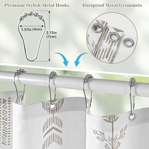 Yinhua Boho Farmhouse Shower Curtain Linen Fabric Shower Curtains with