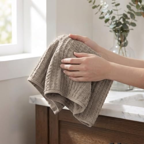 Cleanbear Waffle Hand Towels for Bathroom & Kitchen, 13” x 28”