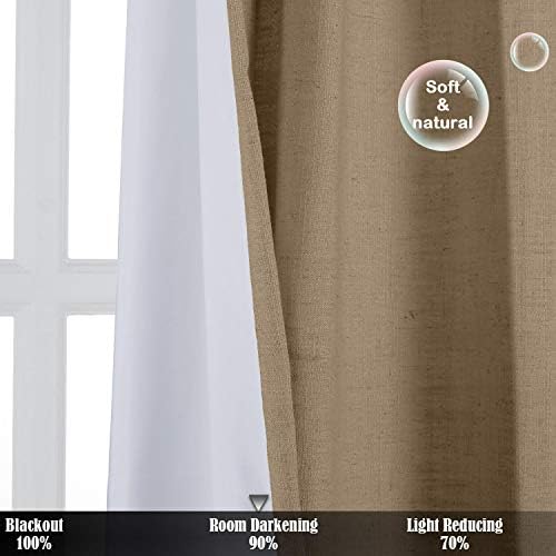 TWOPAGES 4 in 1 Header Faux Linen Room Darkening Curtain, Rust Brown