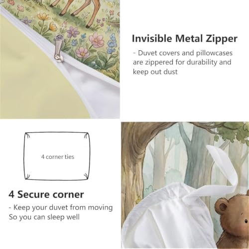 Sage Green Watercolor Animal Forest Duvet Cover Set for Women Girls