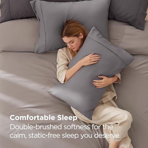 Bedsure Queen Pillow Cases Set of 2 - Light Grey Brushed Microfiber