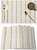 Round Placemats Set of 8 Minimalist Oatmeal Stripe Place Mats Neutral