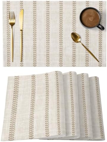 Round Placemats Set of 8 Minimalist Oatmeal Stripe Place Mats Neutral