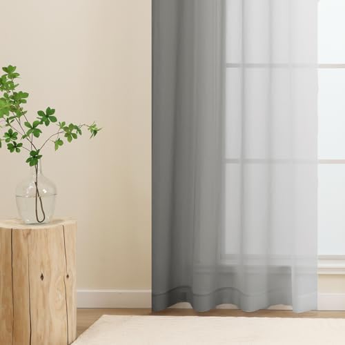 L.Z.E Grey Ombre Sheer Curtains 63 Inch Length for Living Room