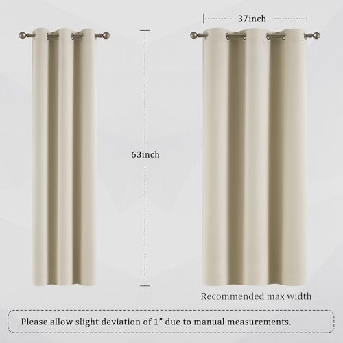 DUALIFE Cream Beige Room Darkening Curtains 42 x 63 Inch Length for