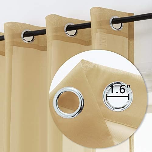 DUALIFE Tan Beige Sheer Curtains with Grommet,Look Semi Natural Taupe
