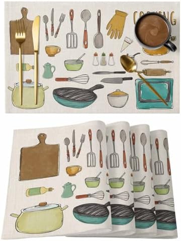 Kitchenware Placemats Set of 4, Cotton Linen Fabric Place Mats