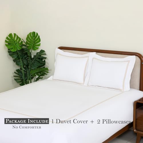 Dreamology White Duvet Cover Queen 100% Cotton Embroidered 3 Pieces