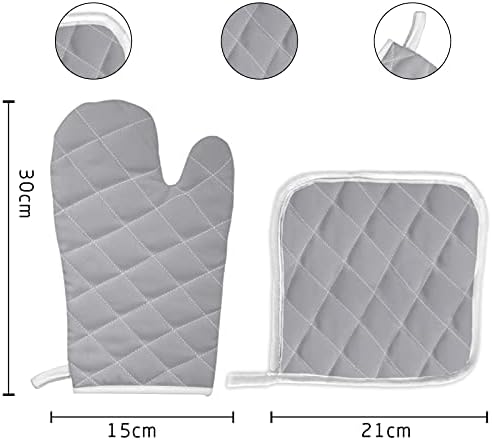 Kitchen Oven Gloves Solid Color Oven Mitts Pot Holder Set Grey Hot Pad