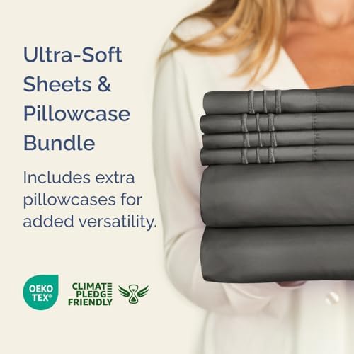 Charcoal 4-Piece Sheet Set & Pillowcase Bedding Bundle (King Size)