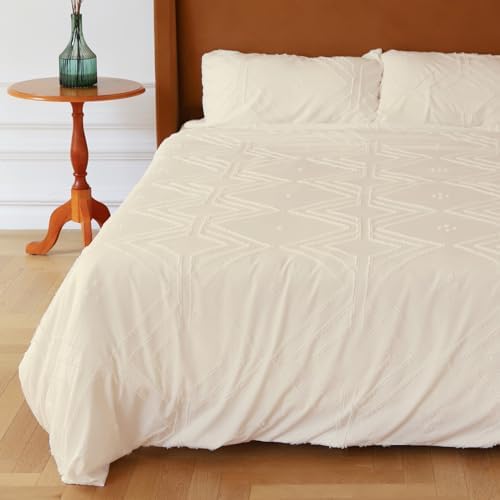 Duvet Cover Set Queen Size, Boho Bedding, 3 Pieces Embroidery Shabby