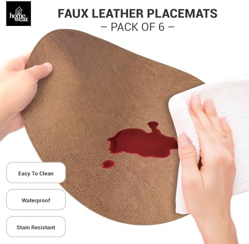 Placemats Set of 6 – Round 15” Faux Leather Table Mats for Dining