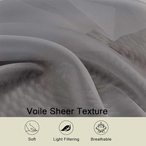 Sheer Grey Curtains for Bedroom Living Room 63 Inch Length 2 Panels