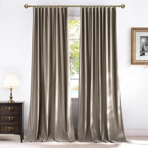 NICETOWN Taupe Velvet Curtains 120 Inch Length for Sliding Door 2