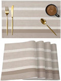 Brown Stripe Placemats Set of 4, Cotton Linen Fabric Place Mats