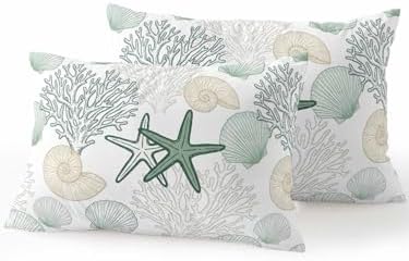 Outdoor Pillows Waterproof, Green Coastal Bedding Throw Pillows with