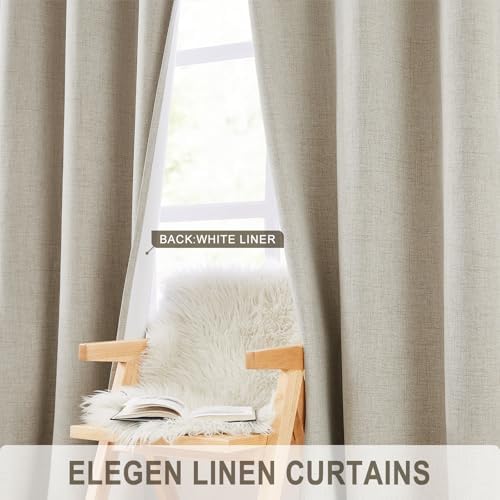 Anpark 100% Blackout Linen Beige Curtains for Bedroom 42x84 Inch Long