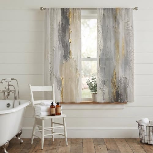 Textured Plaster Window Sheer Curtain Minimalist Abstract Gray Beige
