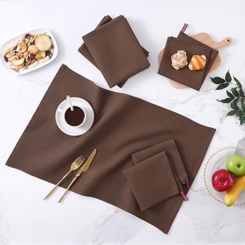 Homaxy 100% Cotton Kitchen Towels and Dishcloths Set - 12 Pack Waffle