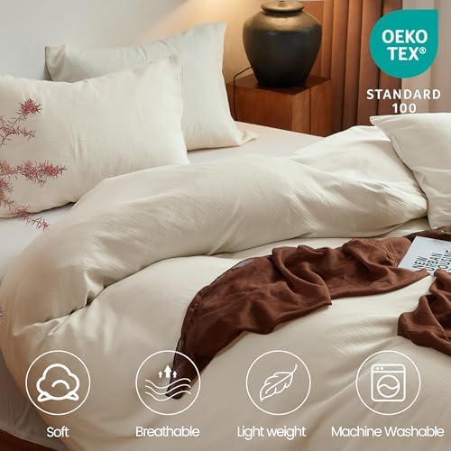 Simple&Opulence Muslin Duvet Cover Set, 100% Washed Cotton Cooling