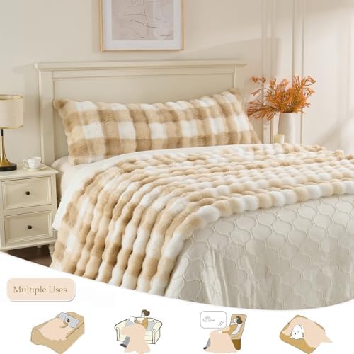 760GSM Faux Rabbit Faux Fur Throw Blanket,Super Thick Warm Bubble