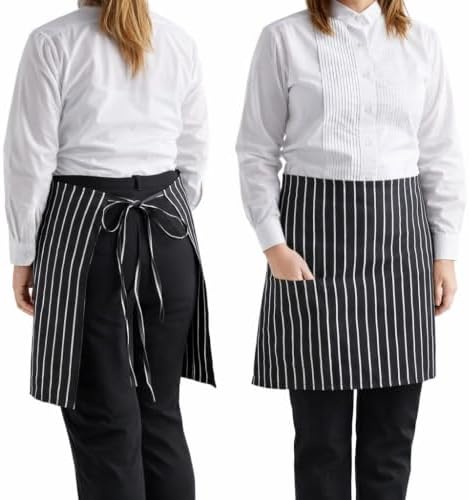 12-Pack Black and White Chalk Stripe Poly-Cotton Half Bistro Apron