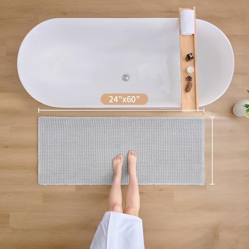 ILANGO Upgraded Waffle Bath Rug 24x60,Super Absorbent Non Slip Bath