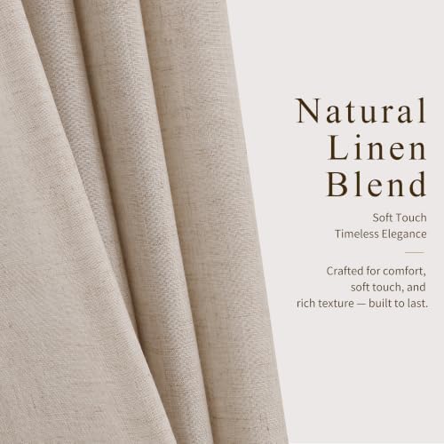 Hokibero Oatmeal Pinch Pleated Linen Curtains 84 Inch Long for Living