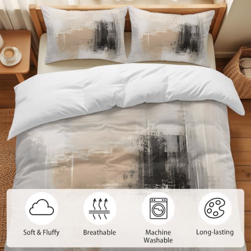 Duvet Cover King Size, Brown Black Abstract 3-Piece Bedding