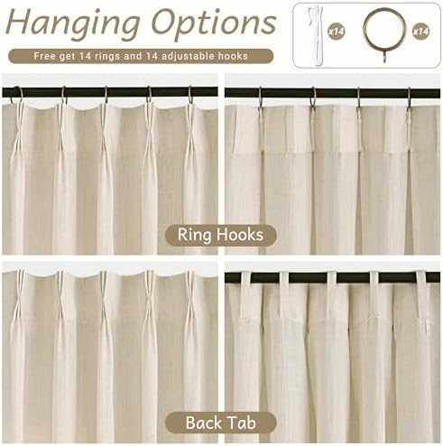 Pinch Pleated Linen Curtains 120 Inches Long for Living Room 2 Panels