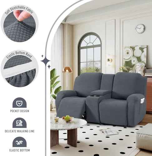 TAOCOCO Stretch Loveseat Recliner Cover with Console, Grey