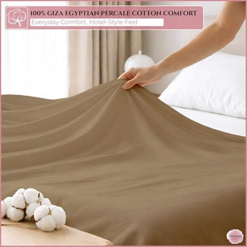 King Flat Sheet Only, 100% Percale Cotton Sheets, Taupe