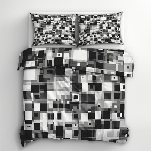 Geometric Duvet Cover Queen Size, Modern Abstract Grey Reversible