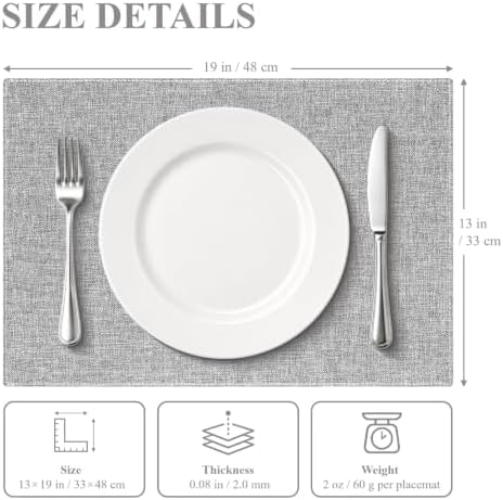 Placemats Set of 4, Cotton Linen Blend Cloth Place Mats, Light Gray