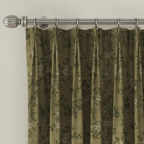 TWOPAGES Pinch Pleated Floral Curtain 84 Inch Long Blackout Drape