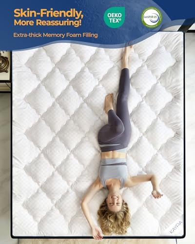 Kayfia 3 Inch Queen Memory Foam Mattress Topper for Back Pain, White