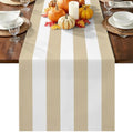 Beige White Striped Cotton Linen Long Table Runner 13 x 108 inch