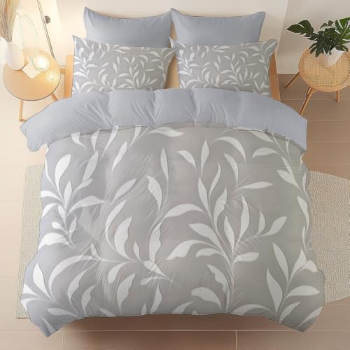 Duvet Cover King Microfiber - Reversible Minimal Leaves Vines Plants