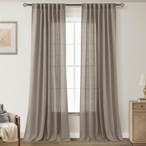 Taupe Linen Curtains 96 inches Long for Living Room Back Tab Rustic