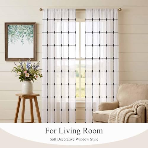 T&H XHome Minimalist Sheer Curtains 108 Inch Long 2 Panels Buffalo