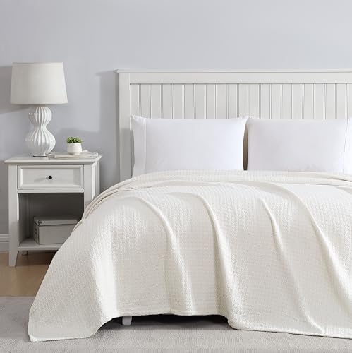 Grand Hotel Lightweight Full/Queen Blanket, 100% Cotton, Ivory